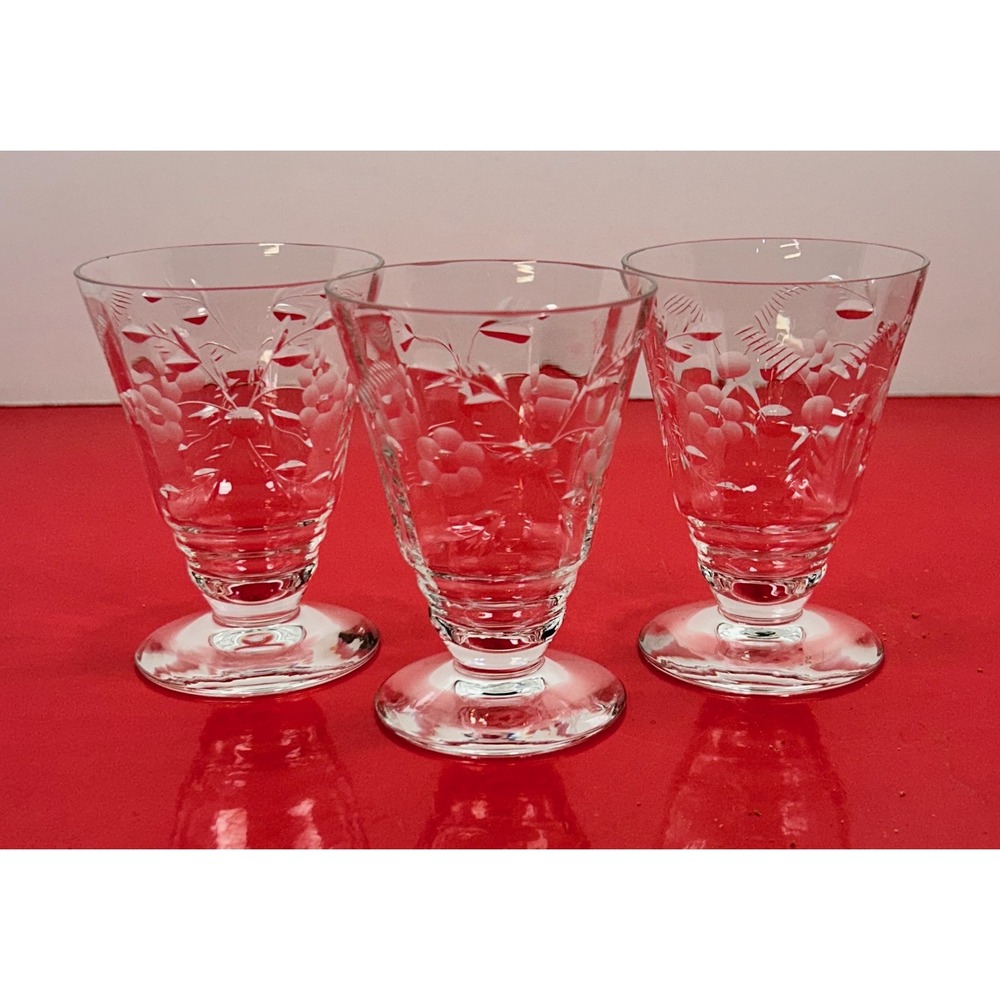 3 Rock Sharpe Roselle Juice Goblet Stem #2006 Optic Floral Cut